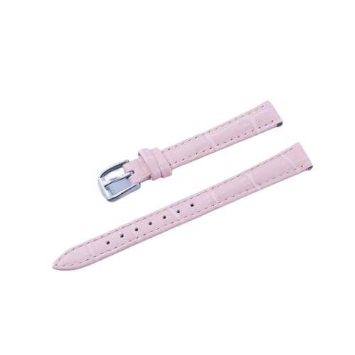 KanaAt LKQASD Echtleder-Uhrenarmband, kompatibel mit Damen, Studenten, Herren, 10 mm, 12 mm, 14 mm, 16 mm, 18 mm, 20 mm, 22 mm, 24 mm, Uhrengürtel (Color : Pink-silver, Size : 10mm) von KanaAt
