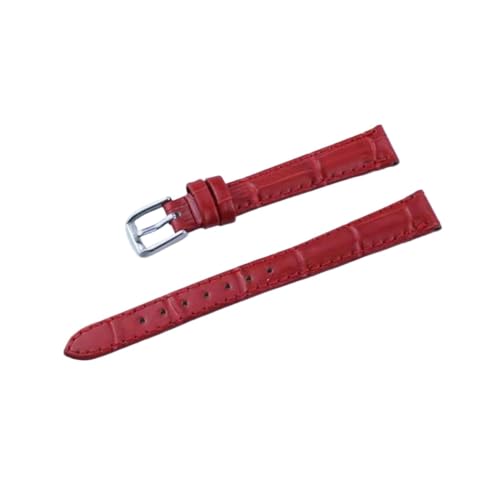 KanaAt LKQASD Echtleder-Uhrenarmband, kompatibel mit Damen, Studenten, Herren, 10 mm, 12 mm, 14 mm, 16 mm, 18 mm, 20 mm, 22 mm, 24 mm, Uhrengürtel (Color : Red-silver, Size : 10mm) von KanaAt