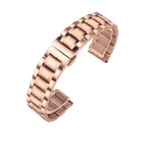 KanaAt LKQASD Edelstahl-Uhrenarmband mit gebogenem Ende, 16 mm, 17 mm, 18 mm, 19 mm, 20 mm, 21 mm, 22 mm, 23 mm, 24 mm, Stahlband (Color : Rose gold-flat, Size : 16mm) von KanaAt