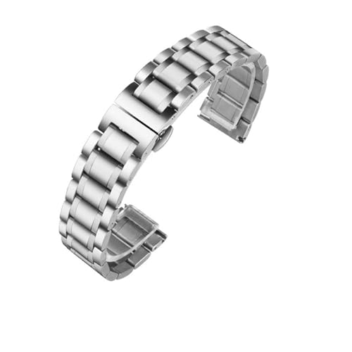 KanaAt LKQASD Edelstahl-Uhrenarmband mit gebogenem Ende, 16 mm, 17 mm, 18 mm, 19 mm, 20 mm, 21 mm, 22 mm, 23 mm, 24 mm, Stahlband (Color : Silver-flat, Size : 15mm) von KanaAt