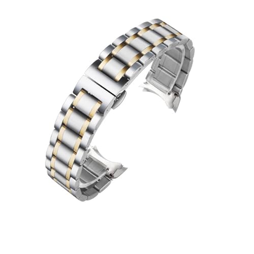 KanaAt LKQASD Edelstahl-Uhrenarmband mit gebogenem Ende, 16 mm, 17 mm, 18 mm, 19 mm, 20 mm, 21 mm, 22 mm, 23 mm, 24 mm, Stahlband (Color : Silver gold-curved, Size : 14mm) von KanaAt