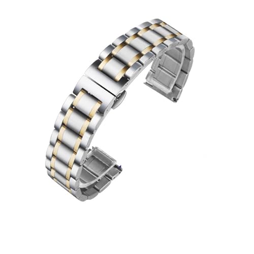 KanaAt LKQASD Edelstahl-Uhrenarmband mit gebogenem Ende, 16 mm, 17 mm, 18 mm, 19 mm, 20 mm, 21 mm, 22 mm, 23 mm, 24 mm, Stahlband (Color : Silver gold-flat, Size : 15mm) von KanaAt