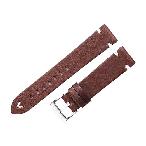 KanaAt LKQASD Lederarmband 18mm 20mm 22mm Ölwachs Echte Uhrenarmbänder Rotbraun Handgefertigtes Schnellverschluss-Rindslederarmband Kompatibel mit Gear S3 (Color : Red Brown-Silver, Size : 18mm) von KanaAt