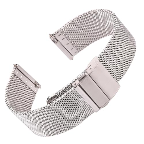 KanaAt LKQASD Mesh Milanese Loop Uhrenarmband Edelstahl Silber Schwarz Armbanduhrenarmband Faltschließe 16mm 18mm 20mm 22mm 24mm (Color : Silver, Size : 16mm) von KanaAt