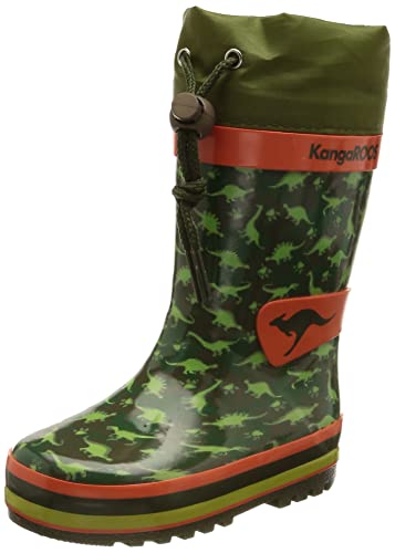 KangaROOS Unisex Kinder K-rain Gummistiefel, Military Green Dino, 28 EU von KangaROOS