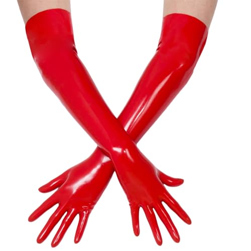 Rot Latex Lange Handschuhe für Damen und Herren,Naturkautschuk Handschuhe Cosplay Kostüm Party Clubwear Red Lange L von Kangxinsheng