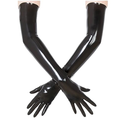 Schwarze Lange Latex Handschuhe für Damen und Herren, Wet Look Handschuhe aus Naturkautschuk Cosplay Kostüm Party Clubwear (Schwarze,Lange-M) von Kangxinsheng