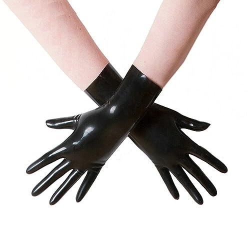 Schwarze Latex Handschuhe für Damen und Herren,Naturkautschuk Handschuhe Cosplay Kostüm Party Clubwear (Schwarz,Kurz-S) von Kangxinsheng