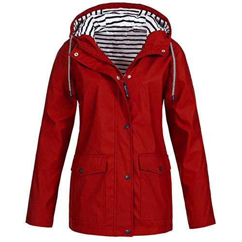 Kanpola Damen Jacke Übergangsjacke Outdoor Wasserdichter Winddicht Regenmantel Regenjacke Kapuzenjacken Jacken Mantel mit Kapuze (EU-40/CN-L, Rot) von Kanpola Damen Shirts