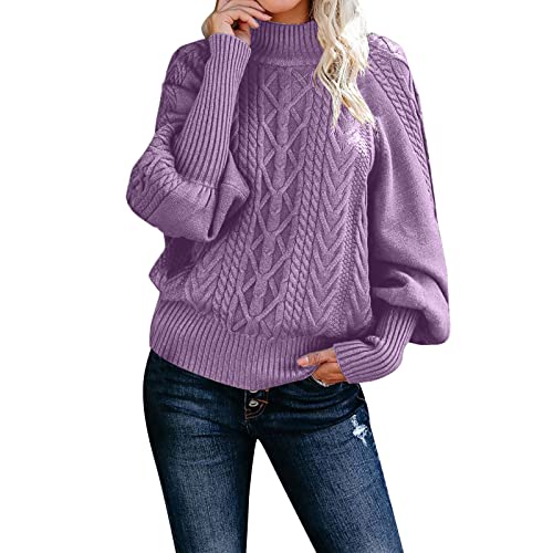 Damen Pullover Langarm Strickpulli Herbst Winter Rollkragen Sweatshirt Zopfmuster Strickpullover Einfarbig Sweater Pulli Batwing Damenpullover Elegant Oberteil Tops von Kanpola Damen Sweatshirts