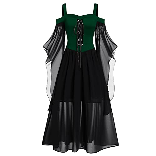 Halloween Kostüm Damen Kleid, Übergroßes Mesh Mittelalter Kleid Gothic Maxikleid Schnürkleid mit Schmetterlingsärmeln Renaissance Cosplay Dress Party Festlich A-Linie Halloween Kostüm von Kanpola Damen Sweatshirts