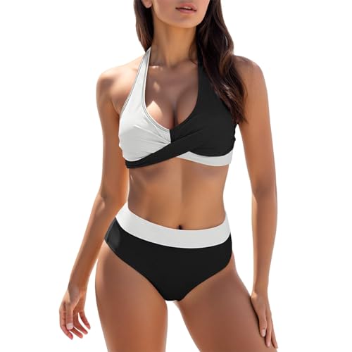 Kanpola Bikini Damen Push Up Gepolstert Bademode Leopardenmuster High Waist Bauchweg Bademode Neckholder Bikinioberteil Zweiteilig Schwimmanzug Tiefer V Ausschnitt Swimsuit Strandkleidung von Kanpola Damen Sweatshirts