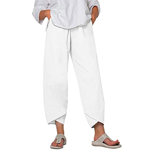 Kanpola Damen Leinenhose Große Größen Sommer 7/8 Haremshose Einfarbig Freizeithose mit Gummizug Lose Baumwolle Leinen Hose Strandhose Sommerhose Leicht Bequem Atmungsaktives von Kanpola Damen Sweatshirts