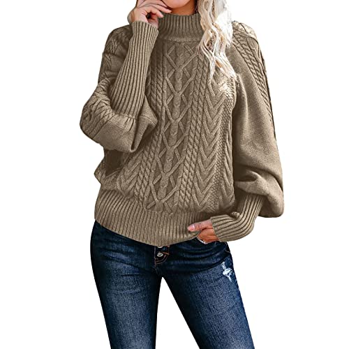 Kanpola Damen Strick Pullover Herbst Winter Rollkragen Langarm Sweatshirt Zopfmuster Pulli Sweater Frauen Mädchen Strickpullover Lose Casual Gestrickte Jumper Oberteile Tops von Kanpola Damen Sweatshirts