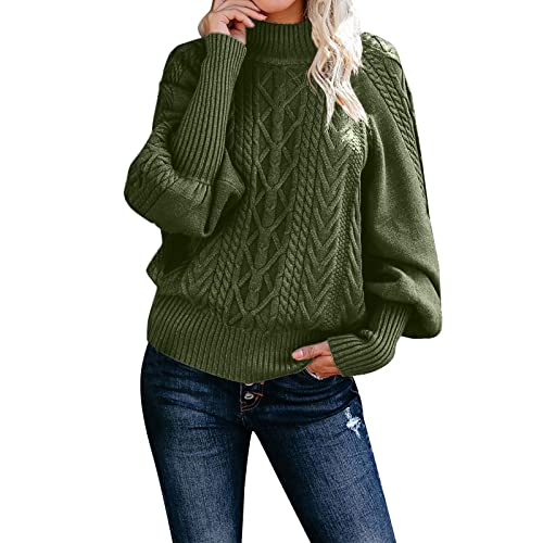 Kanpola Damen Strick Pullover Herbst Winter Rollkragen Langarm Sweatshirt Zopfmuster Pulli Sweater Frauen Mädchen Strickpullover Lose Casual Gestrickte Jumper Oberteile Tops von Kanpola Damen Sweatshirts