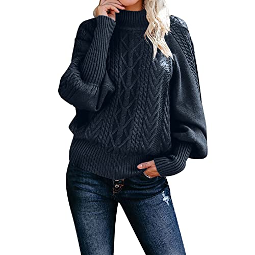 Kanpola Damen Strick Pullover Herbst Winter Rollkragen Langarm Sweatshirt Zopfmuster Pulli Sweater Frauen Mädchen Strickpullover Lose Casual Gestrickte Jumper Oberteile Tops von Kanpola Damen Sweatshirts