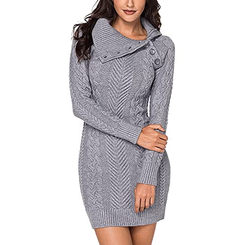 Kanpola Damen Strickkleid Elegant Revers Pullover Kleider Herbst Winter Langarm Pullikleid Zopfmuster Strickpullover Kleid mit Knopf Lässig MiniKleid Schmaler Rock von Kanpola Damen Sweatshirts