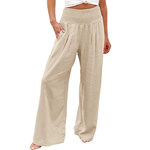 Kanpola Leinenhose Damen Lang Locker Sommerhose Elegant Weite Bein Bequeme Luftige Freizeithose High Waist Yogahose mit Tasche Leinen Baumwolle Hose Leicht Stoffhose Jogginghose Sporthose von Kanpola Damen Sweatshirts