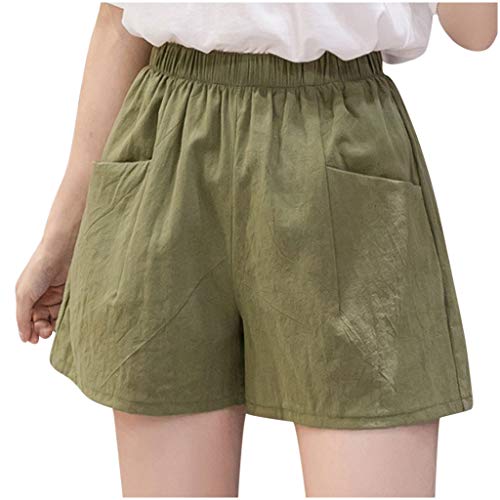 Kanpola Leinenhose Kurze Hose Damen Shorts Große Größen Einfarbig Sommerhose Freizeithose Sommer Leinen Hosen Jogginghose Leichte Bequemer Yogahose High Waist Sporthose mit Taschen von Kanpola Damen Sweatshirts