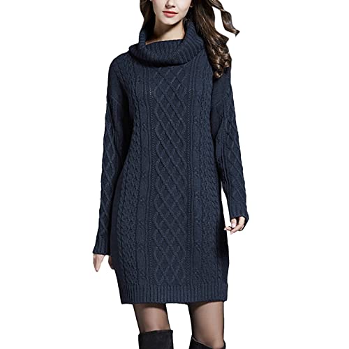 Kanpola Pullover Damen Strickkleid Langarm Rollkragenkleid Herbst Winter Mini Pullikleid Zopfmuster Strickpullover Stretch Pulloverkleid Lose Freizeitkleid Dress von Kanpola Damen Sweatshirts