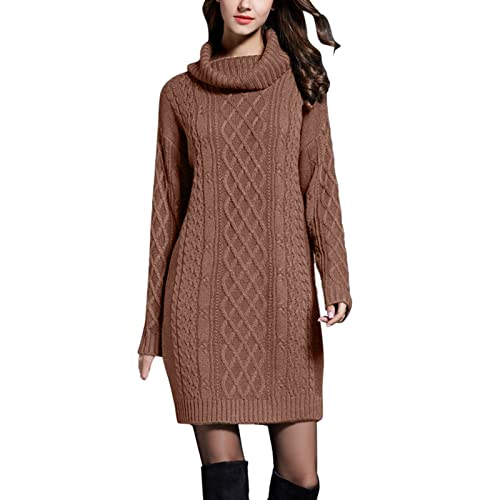 Kanpola Pullover Damen Strickkleid Langarm Rollkragenkleid Herbst Winter Mini Pullikleid Zopfmuster Strickpullover Stretch Pulloverkleid Lose Freizeitkleid Dress von Kanpola Damen Sweatshirts