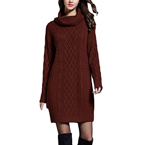 Kanpola Pullover Damen Strickkleid Langarm Rollkragenkleid Herbst Winter Mini Pullikleid Zopfmuster Strickpullover Stretch Pulloverkleid Lose Freizeitkleid Dress von Kanpola Damen Sweatshirts