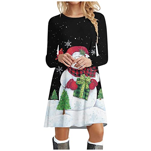 Kanpola Weihnachtskleid Damen Langarm Pullover Kleid Herbst Winter Rundhals Minikleid Rentier Druck Weihnachten Kleider Elegant Weihnachtsfeier Blusenkleid Oberteile von Kanpola Damen Sweatshirts