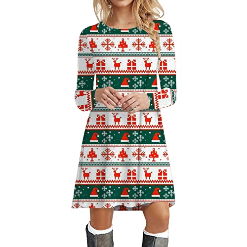 Kanpola Weihnachtskleid Damen Langarm Pullover Kleid Herbst Winter Rundhals Minikleid Rentier Druck Weihnachten Kleider Elegant Weihnachtsfeier Blusenkleid Oberteile von Kanpola Damen Sweatshirts