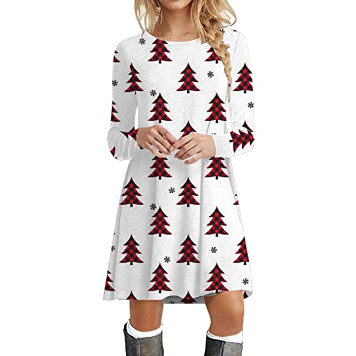 Kanpola Weihnachtskleid Damen Langarm Pullover Kleid Herbst Winter Rundhals Minikleid Rentier Druck Weihnachten Kleider Elegant Weihnachtsfeier Blusenkleid Oberteile von Kanpola Damen Sweatshirts