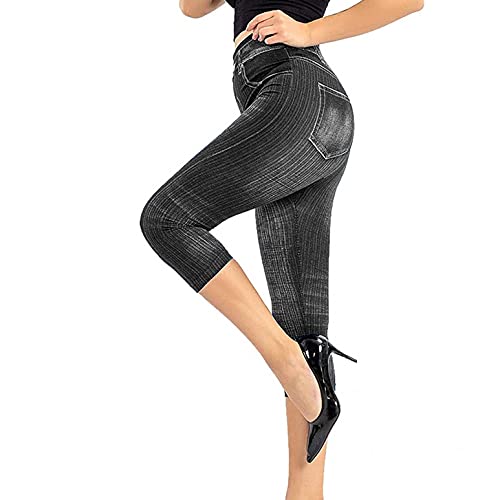 Kanpola Damen Sweatshirts Sporthose Damen 3/4 Leggings Jeansoptik Hose Yogahose High Waist Blickdicht Sportleggings Skinny Jeans Stretch Fitnesshose Gym Workout Laufhose Jogginghose, Schwarz, L von Kanpola Damen Sweatshirts