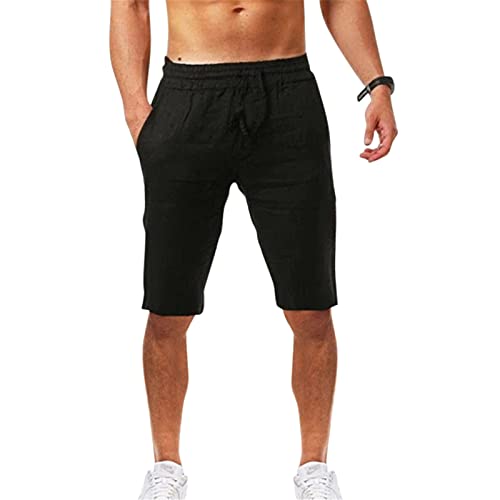 Kanpola Kurze Hosen Herren Leinenhose 1/2 Hose Einfarbig Sommerhose Freizeithose Männer Leinen Sporthose Jogginghose Loose Strandhosen Herrenhose mit Tasche von Kanpola Herren Top