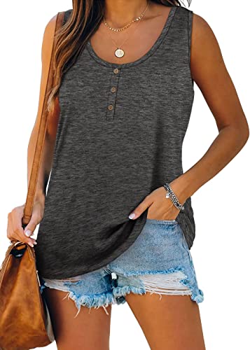 Kapoohott Damen Tops Sommer Ärmellos Tank Tops Elegant Oberteile Freizeit Lose Tunika Einfarbig Shirts mit Tasten 2XL&Dunkelgrau Kapoohott Damen Tops Sommer Ärmellos Tank Tops Elegant Oberteile Freizeit Lose Tunika Einfarbig Shirts mit Tasten 2XL&Dunkelgrau von Kapoohott