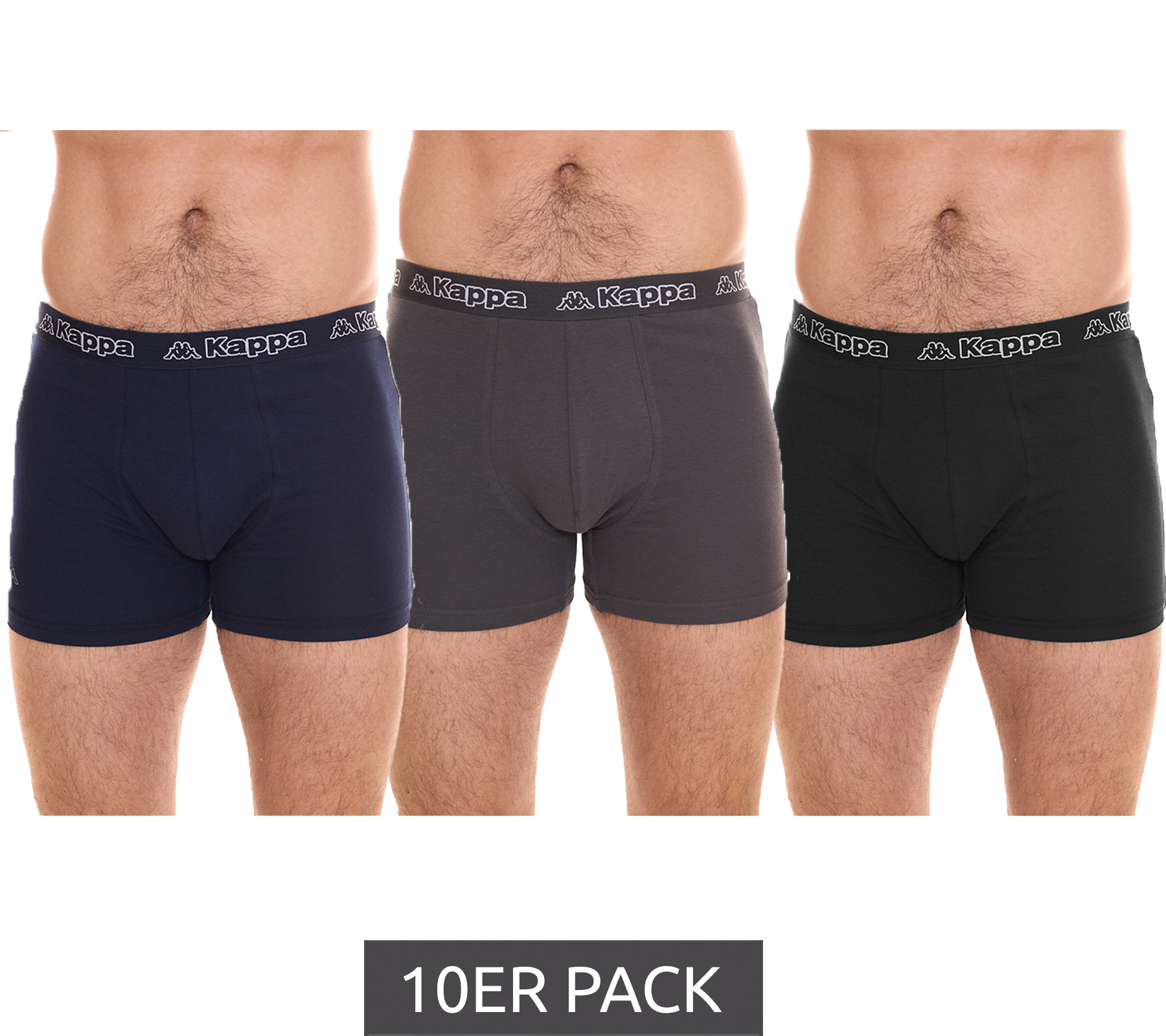 10er Pack Kappa Herren Boxershorts Baumwoll-Unterwäsche mit Logo-Patch Baumwoll-Stretch 711168 Schwarz, Blau oder Grau von Kappa