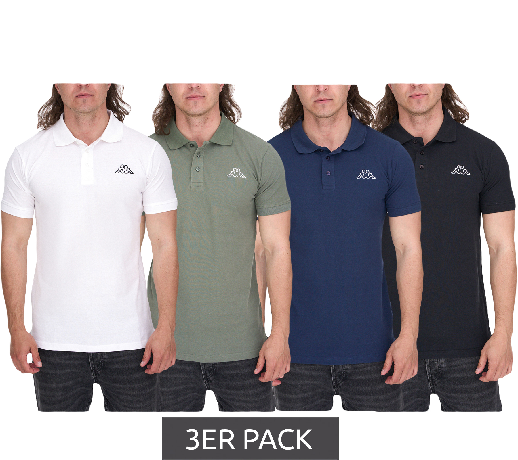 3er Pack Kappa Herren Baumwoll-Polo mit kleiner Stickerei Polo-Hemd Polo-Shirt Kurzarm-Shirt Pique-Strick Sparpack 303173NC Weiß, Schwarz, Dunkelblau oder Grün 3er Pack Kappa Herren Baumwoll-Polo mit kleiner Stickerei Polo-Hemd Polo-Shirt Kurzarm-Shirt Pique-Strick Sparpack 303173NC Weiß, Schwarz, Dunkelblau oder Grün von Kappa