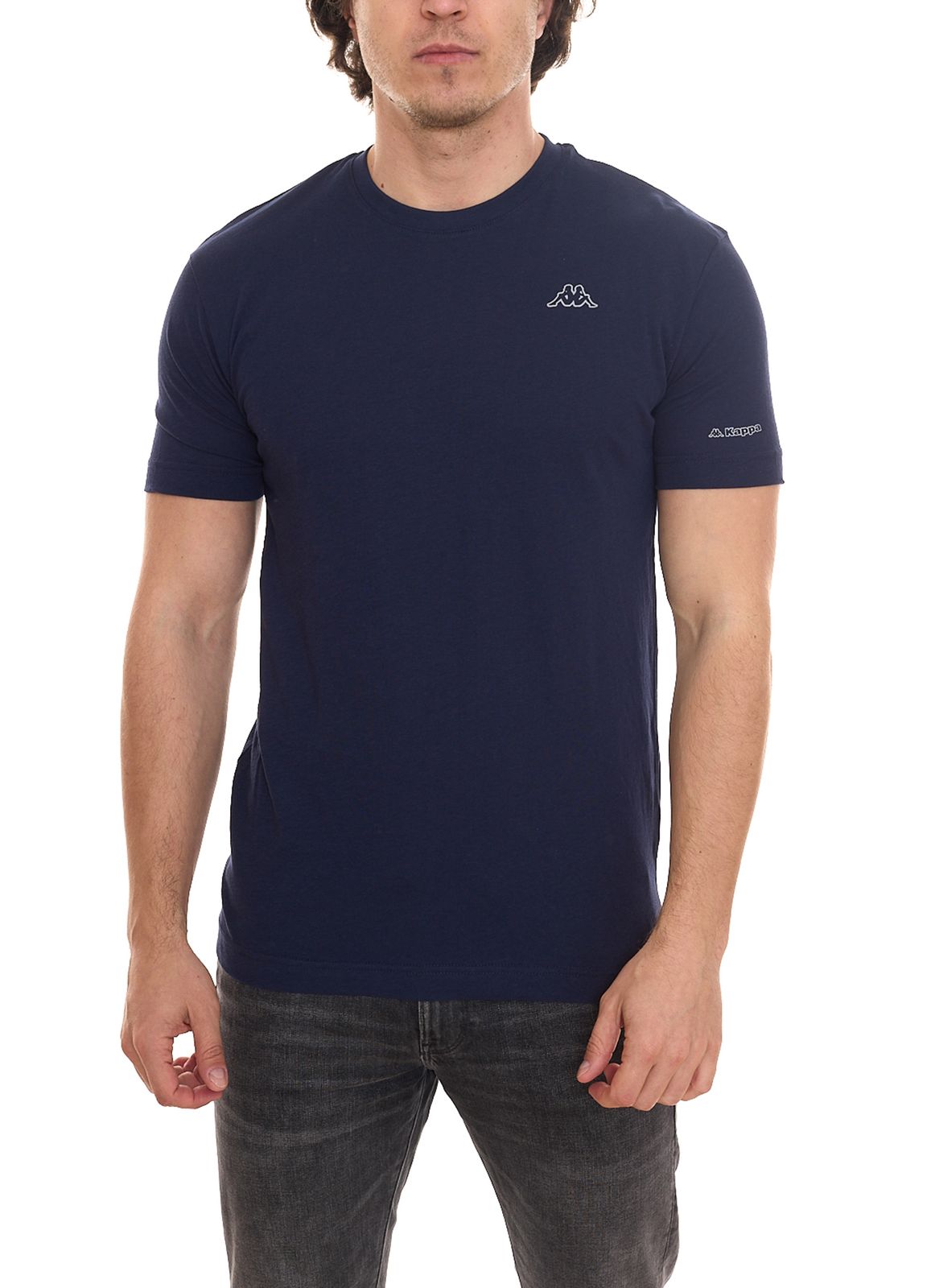 Kappa Herren Baumwoll-Shirt Rundhals-Shirt mit kleinem Logo-Patch Kurzarm-Shirt 711169 A1A Blau von Kappa