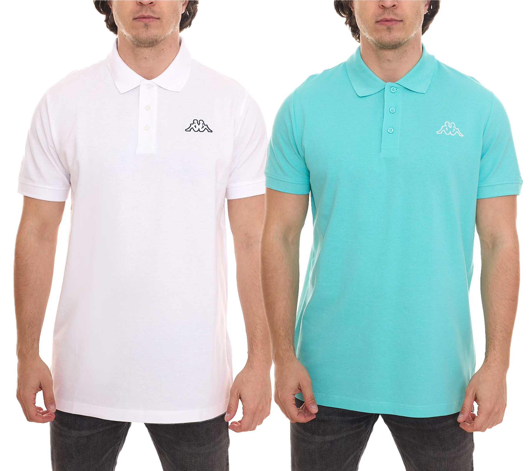 Kappa Veeny Pique Poloshirt Herren Baumwoll-Shirt mit Logo-Stick 707133 Türkis oder Weiß von Kappa