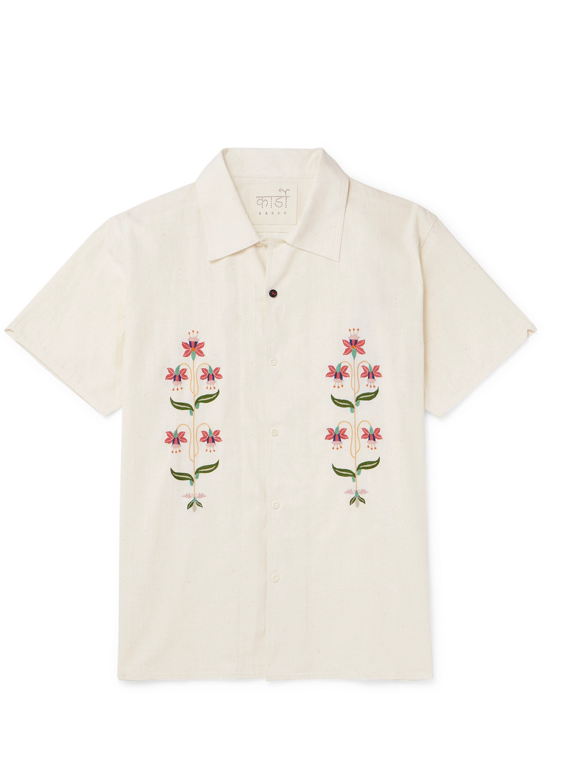 Kardo - Chintan Convertible-Collar Embroidered Cotton Shirt - Men - White - L von Kardo
