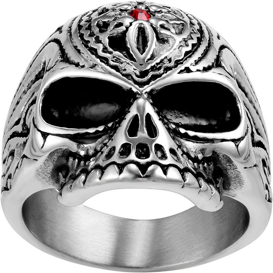 Karisma Fingerring Karisma Männer Edestahl 316L Silber Totenkopf Herrenring - 1 Roter Stein - RHC109 - 65 (20.7) von Karisma