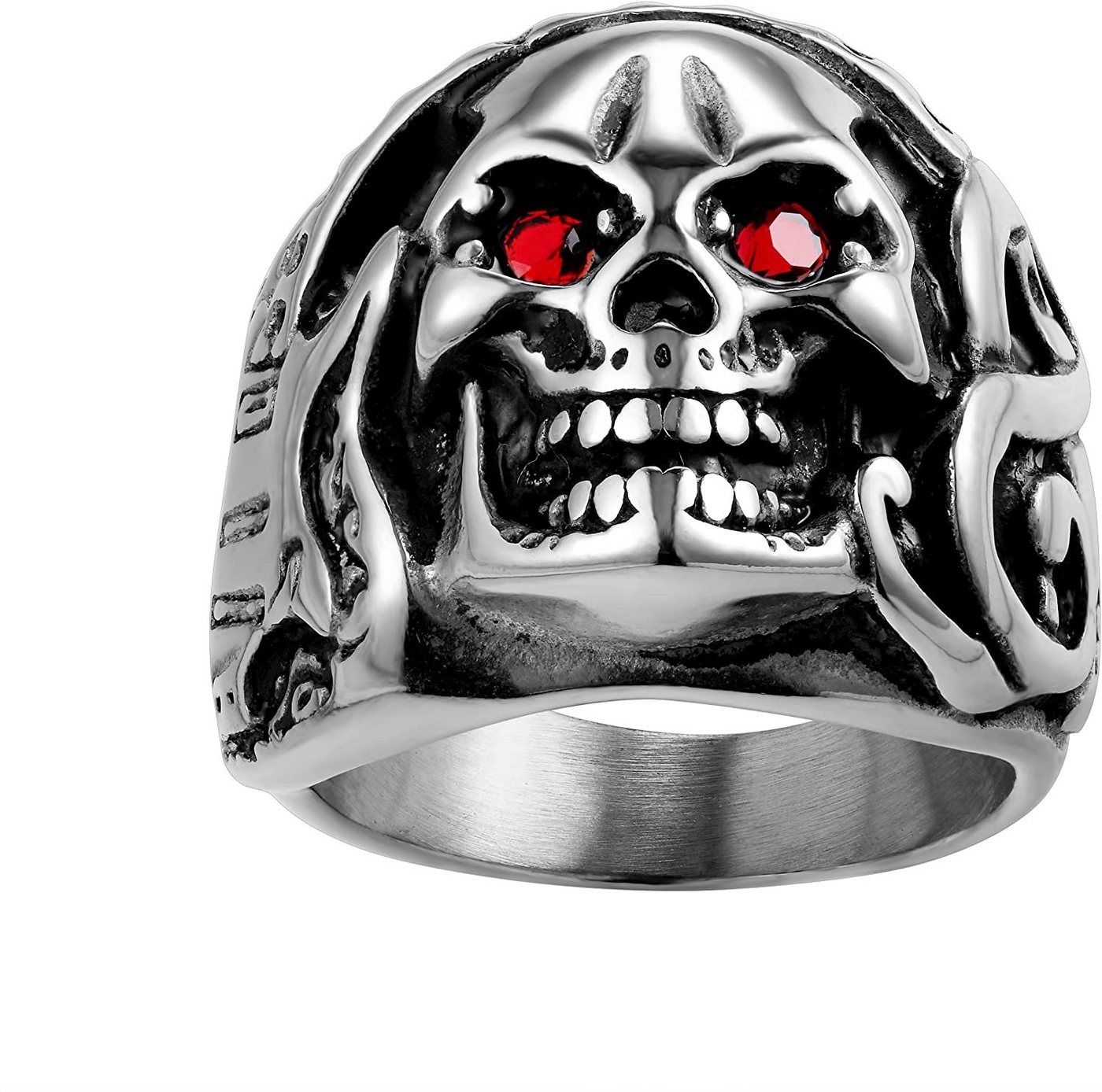 Karisma Fingerring Karisma Männer Edestahl 316L Silber Totenkopf Herrenring - 2 Rote Augen - RHC108 - 57 (18.1) von Karisma