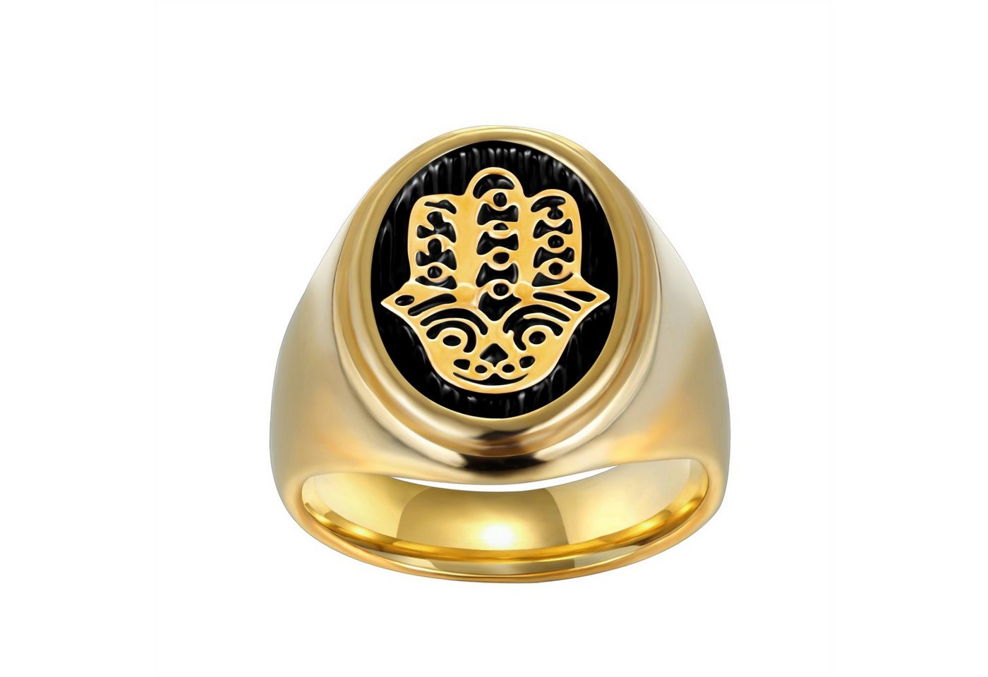 Karisma Fingerring Männer Edestahl 316L Gold Fatima Hand Hamsa geschwärzt- RHC112 von Karisma