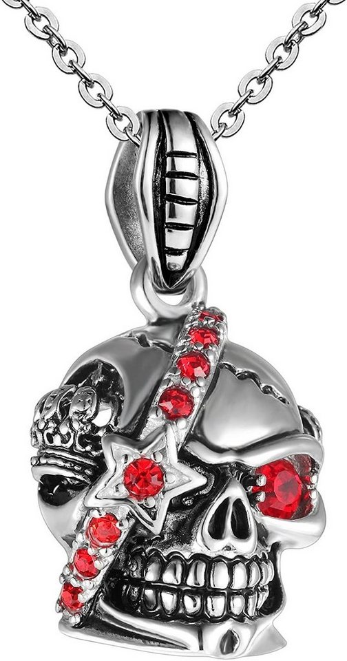 Karisma Kette mit Anhänger Karisma Männer Edelstahl Anhänger Halskette - Totenkopf (Stern,Krone) Rote Steine mit Edelstahlkette - Rotes Auge von Karisma