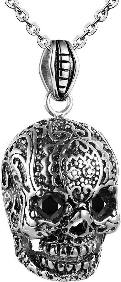 Karisma Kette mit Anhänger Karisma Männer Edelstahl Anhänger Halskette - Totenkopf mit Edelstahlkette - Schwarze Augen von Karisma