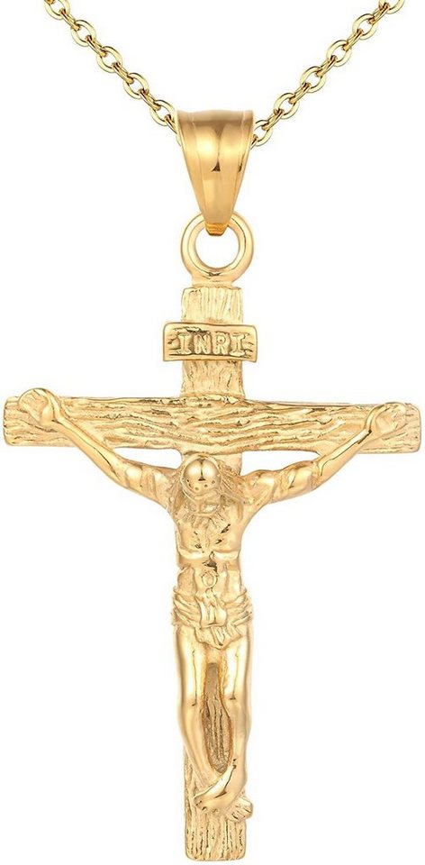 Karisma Kette mit Anhänger Karisma Männer Edelstahl Collier Anhänger Halskette - Kreuz Inri - CSP1006 - Gold von Karisma