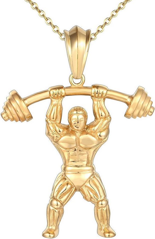 Karisma Kette mit Anhänger Karisma Männer Edelstahl Collier Anhänger Halskette - Sportler Man Hantel Gewicht - CSP1008 - Gold von Karisma