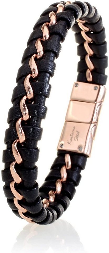 Karisma Lederarmband Karisma Hochwertiges Geflochtenes Herren Leder Armband Schwarz - Edelstahl 316L Drahlt Rosé Gold beschichtet LB-408-IRPG - 20.0 Zentimeter von Karisma