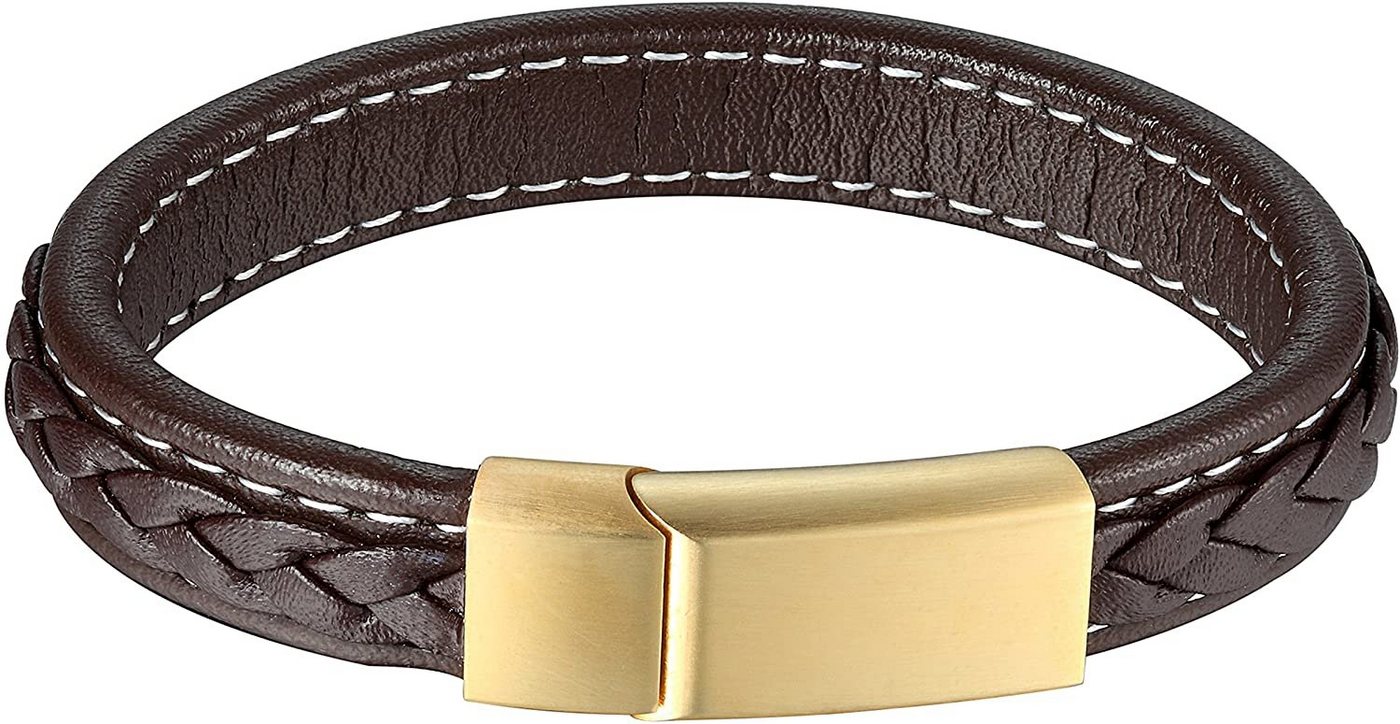 Karisma Lederarmband Karisma Männer Braunes Lederarmband Edelstahl Verschluss Farbwahl Länge 20,5cm - Gold von Karisma