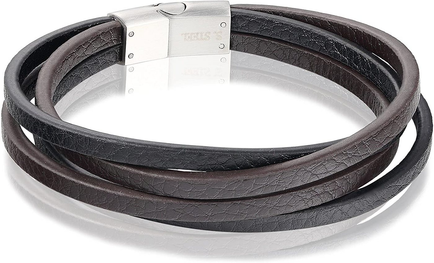 Karisma Lederarmband Karisma Männer Braunes und Schwarzes Lederarmband Edelstahl Ledersträngen Farbwahl Länge 21cm - Silber von Karisma