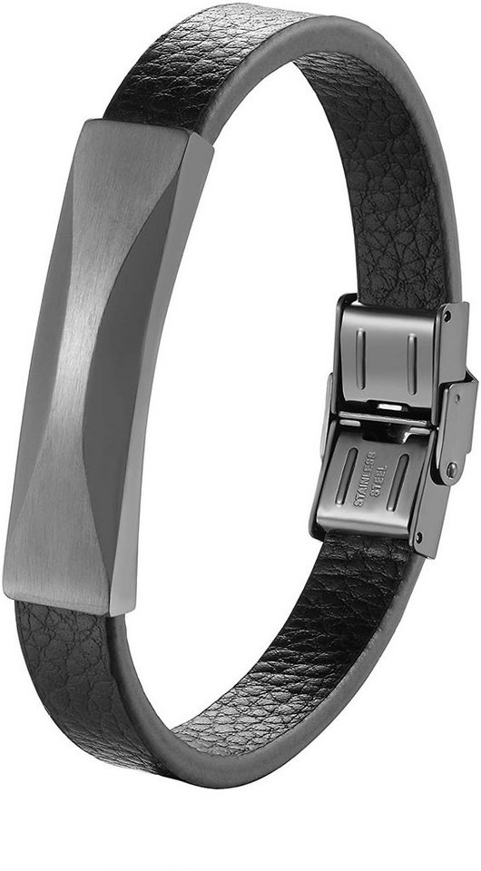 Karisma Lederarmband Karisma Männer Klassiches Lederarmband Edelstahl Platte geeignet für Gravuren 21cm BLQ258 - Black von Karisma