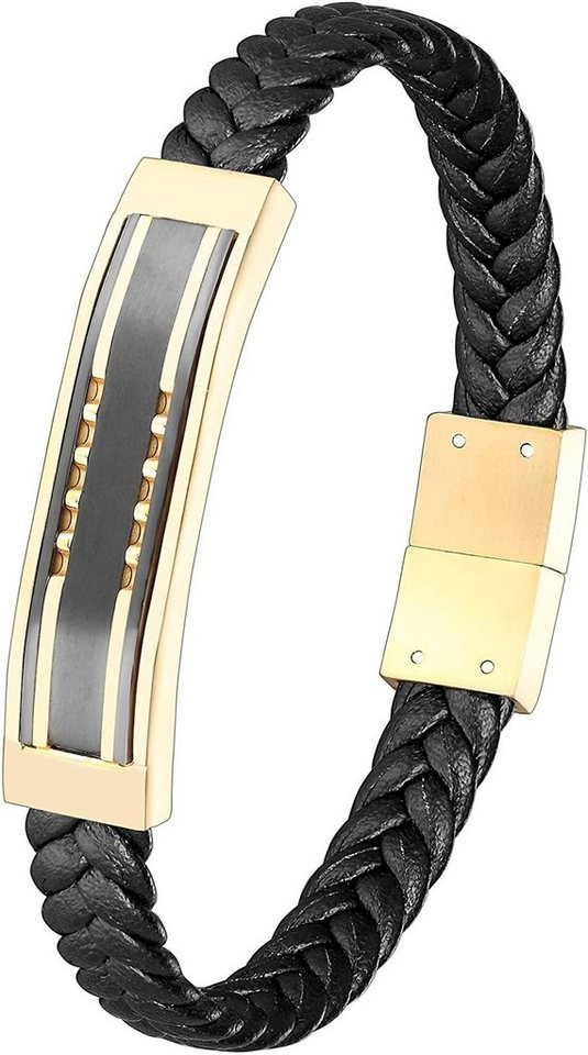 Karisma Lederarmband Karisma Männer Klassiches Lederarmband Moderne Edelstahl Platte 21cm BLQ259 - Gold von Karisma