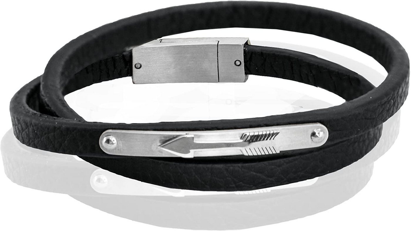 Karisma Lederarmband Karisma Männer Lederarmband 2 mal Gewickelt Pfeil Edelstahl Länge 42 - Silber von Karisma